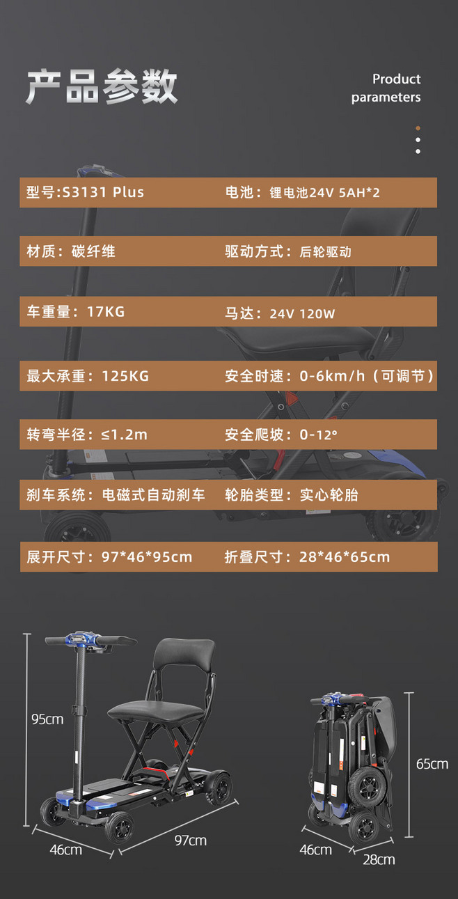 Solax四輪折疊電動車 輕便碳纖維材質(zhì)，助力老年人出行新選擇